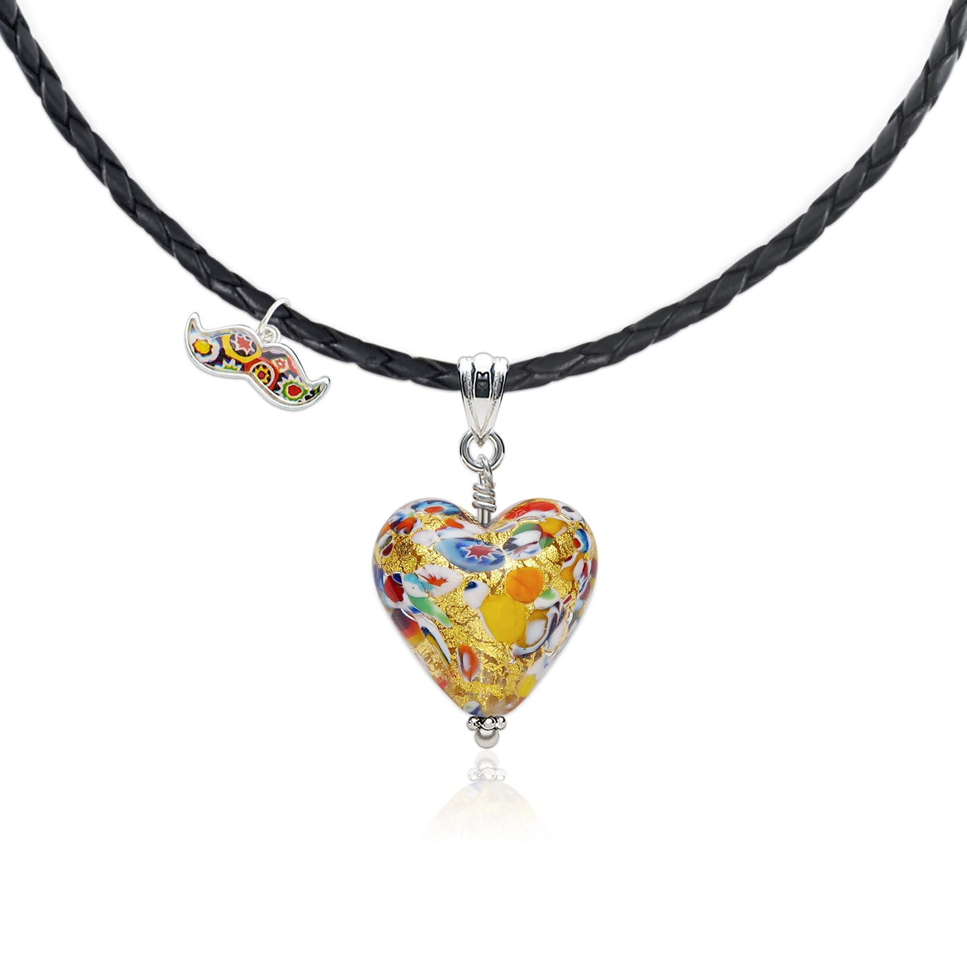 THE KISS | Classic Gold Heart Pendant - Leather - Pendant Necklace