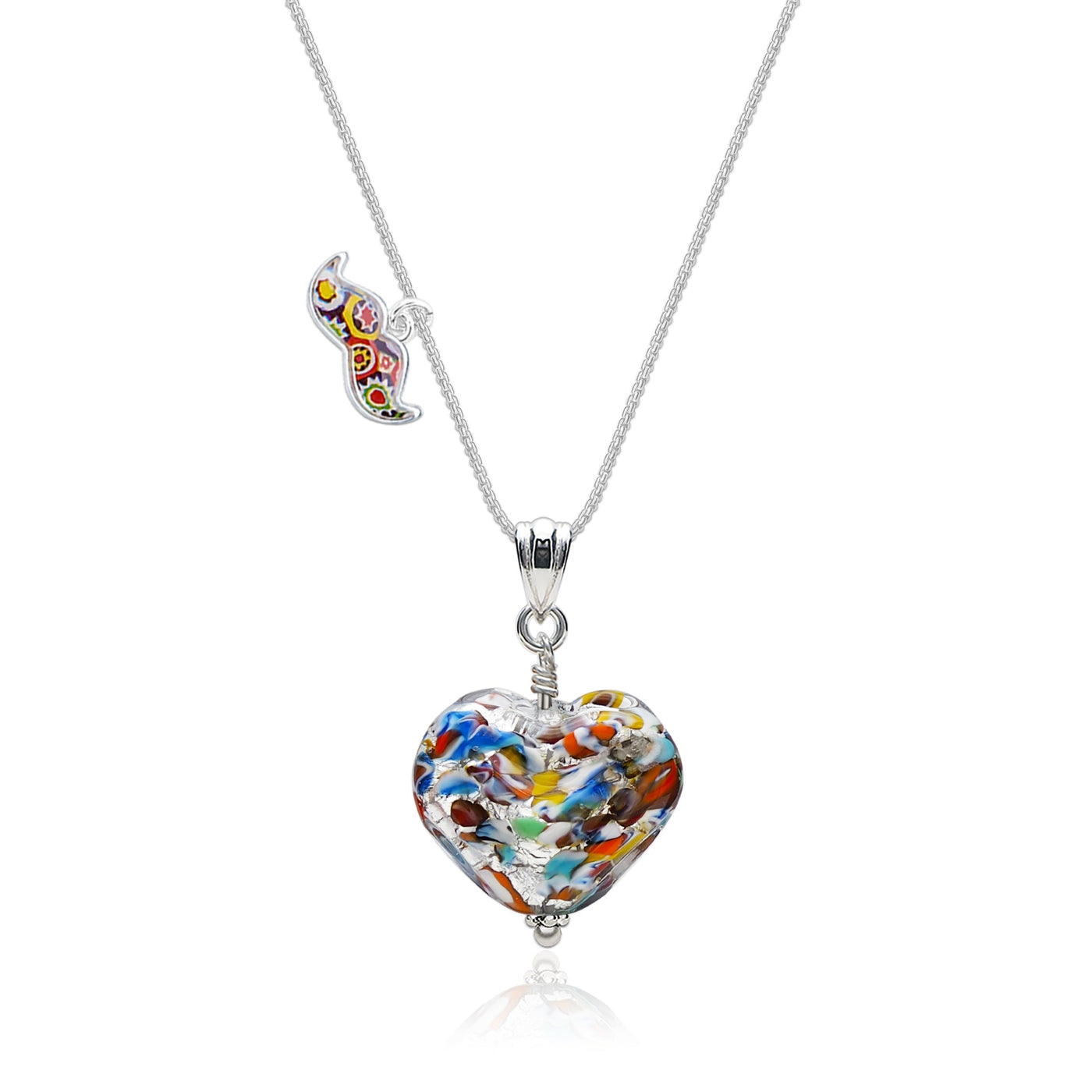 THE KISS | Classic Silver Double Heart Necklace - Leather - Pendant Necklace