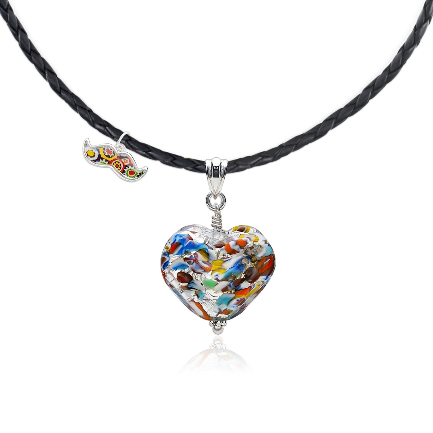 THE KISS | Classic Silver Double Heart Necklace - Leather - Pendant Necklace