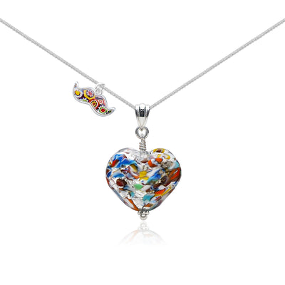 THE KISS | Classic Silver Double Heart Necklace - Leather - Pendant Necklace