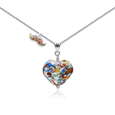 THE KISS | Classic Silver Double Heart Necklace - Leather - Pendant Necklace