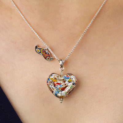 THE KISS | Classic Silver Double Heart Necklace - Leather - Pendant Necklace