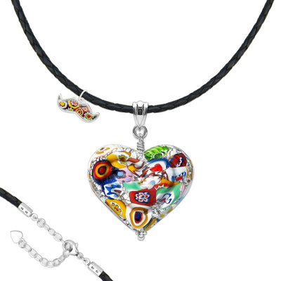 THE KISS | Classic Silver Double Heart Pendant - Leather - Pendant Necklace