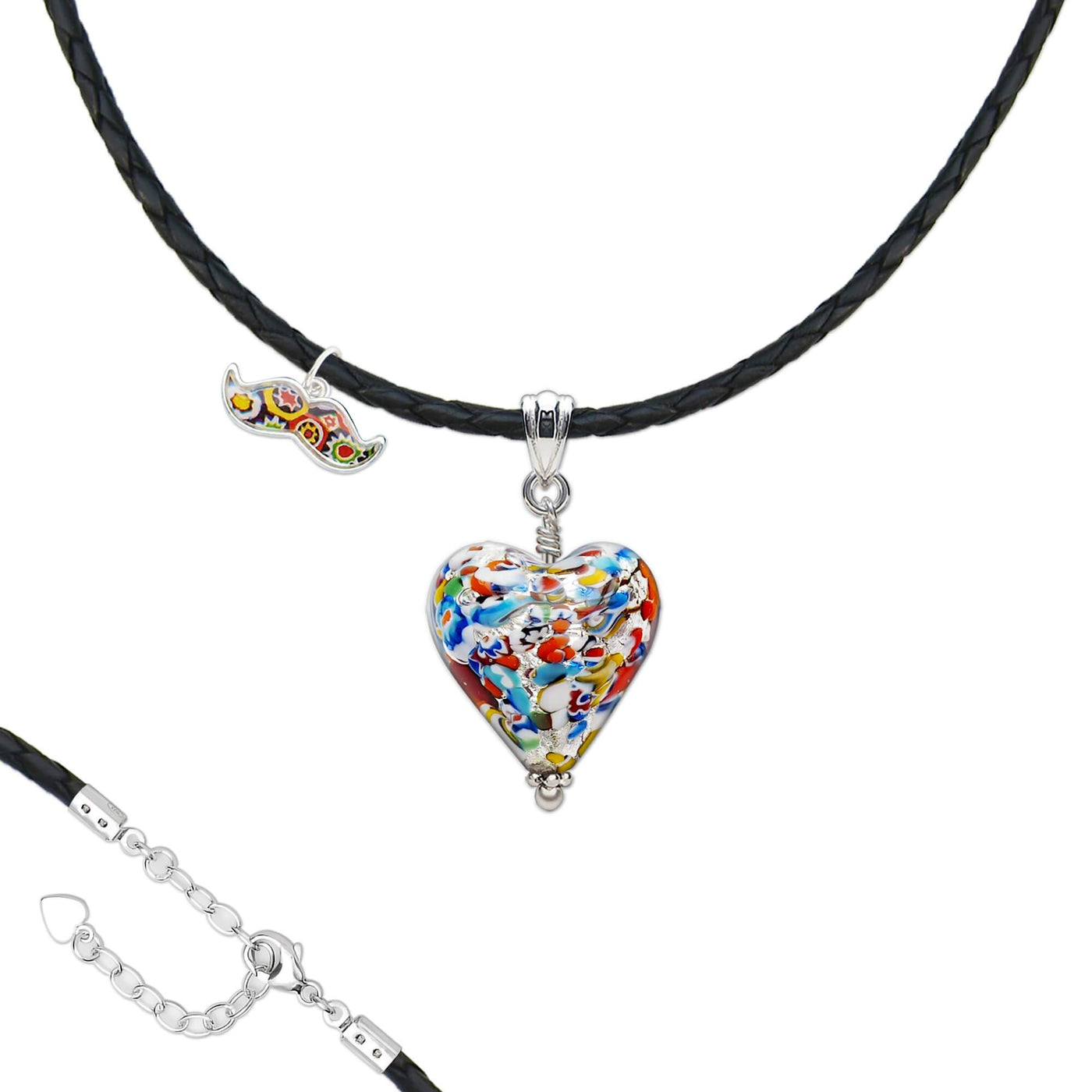 THE KISS | Classic Silver Heart Pendant - Leather - Pendant Necklace