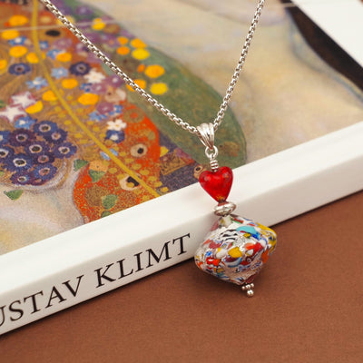 THE KISS Elegance Necklace - Silver x Red Ball - Pendant Necklace