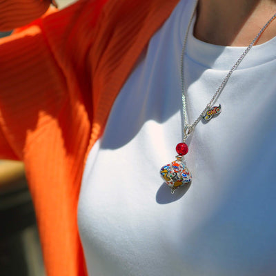 THE KISS | Elegance Pendant Necklace - Silver x Red Ball - Pendant Necklace