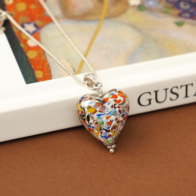 THE KISS Silver Heart Necklace - Leather - Pendant Necklace