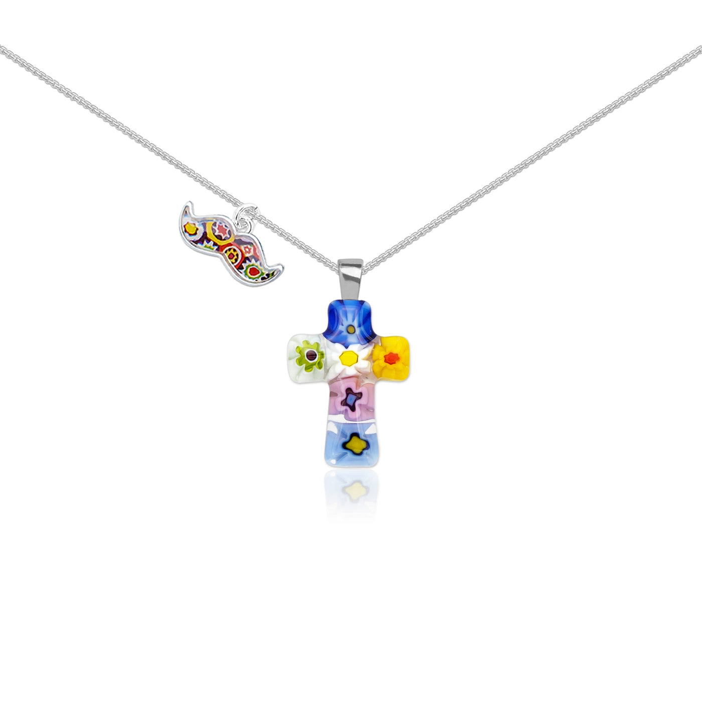 Tiny Cross in Bloom Necklace - 1.3mm Anti-Tarnish Silver [+USD25.00] - Pendant Necklace