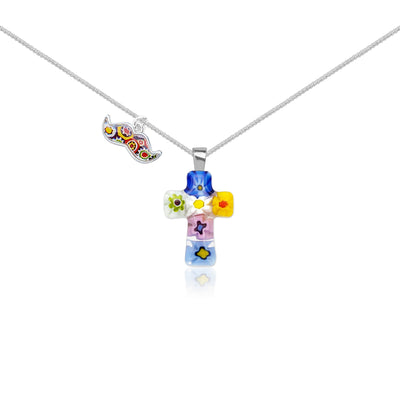 Tiny Cross in Bloom Necklace - 1.3mm Anti-Tarnish Silver [+USD25.00] - Pendant Necklace